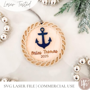 Anchor Ornament | Personalized| Laser Cut Files | Glowforge SVG | Laser Christmas SVG | Wood Acrylic File | Christmas Wreath SVG