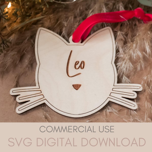 SVG Cat Ornament | Svg kitty Ornament| Laser Engrave Files | Glowforge Christmas SVG| Glowforge SVG | Laser Christmas Files