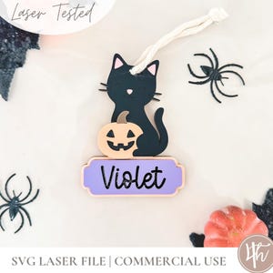Black Cat Halloween Basket Tag SVG | SVG Boo Basket Tag| Personalized Boo Basket Tag | Custom Halloween Tag | Glowforge | Laser File