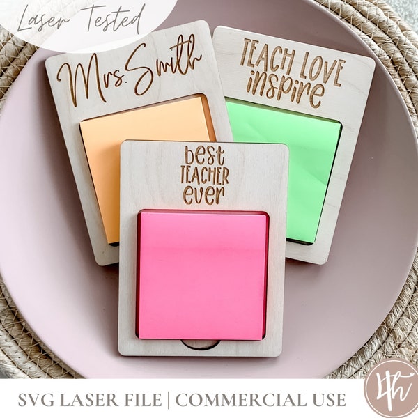 Teacher Gift Post-It Note holder svg | Teacher Gift SVG | Daycare worker gift svg | Laser Engrave Files |Glowforge SVG| Plant Tag | Download