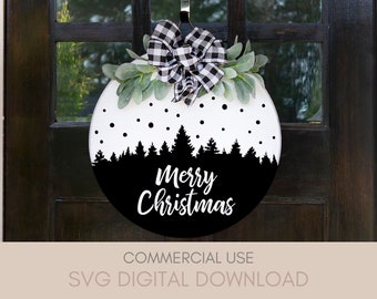 Merry Christmas Door Hanger SVG | Tree Silhouette (Digital Download)