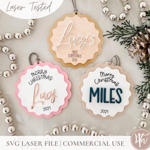 Modern Wave kerstornamentbundel | Gepersonaliseerd| Lasergesneden bestanden | Glowforge-svg | Laser kerst-SVG | Hout Acryl | Eerste kerst