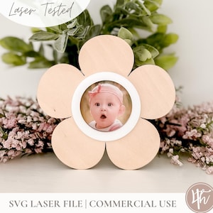 Aimant de réfrigérateur Marguerite SVG | Cadre photo SVG| Glowforge SVG | Fichiers laser | Idées cadeaux pour baby shower | Cadeau personnalisé