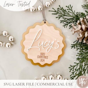 Modern Wave First Christmas Ornament | Personalized| Laser Cut Files | Glowforge SVG | Laser Christmas Files SVG | Wood Acrylic File