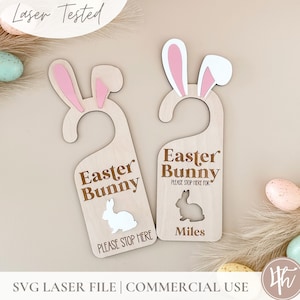 Affiches de porte de Pâques SVG | Lapin de Pâques SVG Arrêtez-vous ici | Fichiers de gravure laser | Glowforge SVG | Fichiers laser