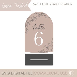Pfingstrosen Tisch Zahlen SVG | Hochzeit Zeichen | Bogen Acryl Hochzeitsschild SVG| Glowforge | Laser-Dateien