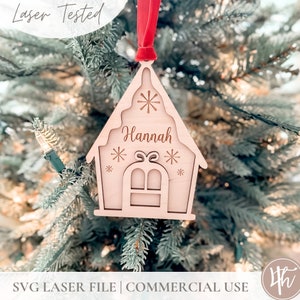 Gingerbread House Ornament| Laser Cut Files | Glowforge SVG | Laser Christmas Files SVG  | 3D Wood Ornaments | Wood and Acrylic Cut File