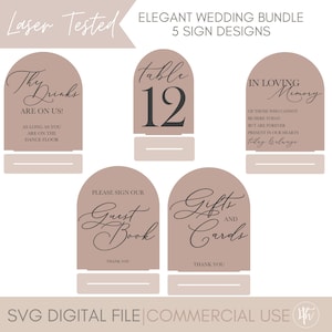 Elegant Wedding Sign Bundle SVG | Table Numbers svg | Bar Sign svg | In Loving Memory Sign SVG| Guestbook svg |Glowforge svg| Laser Files