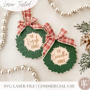 Ornamento ghirlanda di famiglia / File personalizzati / Taglio laser / Glowforge SVG / File di Natale laser SVG / File di legno acrilico / Ghirlanda di Natale SVG