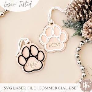ornement imprimé patte | Personnalisé| Fichiers découpés au laser | Glowforge SVG | Fichiers de Noël laser SVG | Décorations en bois 3D | Lime en bois acrylique