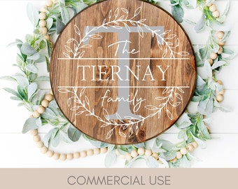 Family Name Wreath Sign Monogram SVG | Farmhouse Welcome (Digital Download)