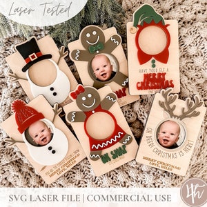 Lot d'aimants photo pour réfrigérateur des Fêtes | Fichier découpé au laser | Glowforge SVG | Fichiers de Noël laser SVG | Vacances SVG | Lime à découper en bois acrylique