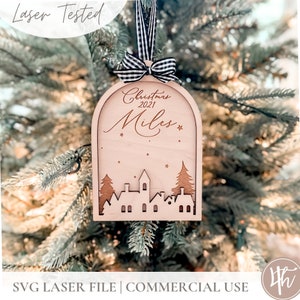 Décoration de ville boule à neige | Fichiers découpés au laser | Glowforge SVG | Fichiers de Noël laser SVG | Décorations en bois 3D | Lime à découper en bois et acrylique