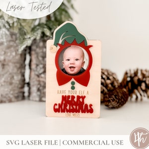 Aimant photo pour réfrigérateur elfe des Fêtes | Fichiers découpés au laser | Glowforge SVG | Fichiers de Noël laser SVG | Fichier SVG de vacances | Lime à découper en bois acrylique