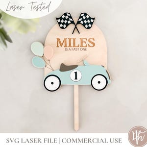 Vintage Care taarttopper SVG | SVG eerste verjaardagstaarttopper| Glowforge-svg | Laserbestanden | Tweede verjaardagstaarttopper| Raceauto-svg