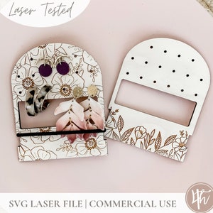 Set met moderne bloemenoorbellen voor op reis| Lasergraveerbestanden | Glowforge-SVG| Minimalistische sieradenstandaards Boho | Nageloorbelhouder| Downloaden