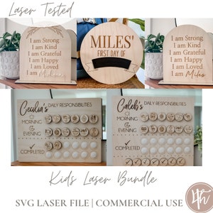 キッズレーザーバンドル | 責任ボード SVG | キッズ用雑用表 SVG | キッズ用アファメーション | 登校初日のサイン | Glowforge SVG | デジタル