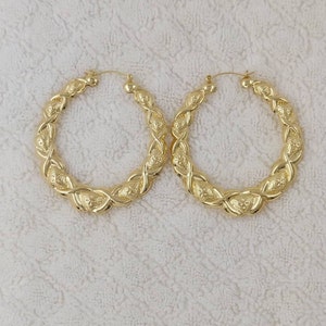 Gold Tone Bamboo XO Style Hoop Earrings Door Knocker