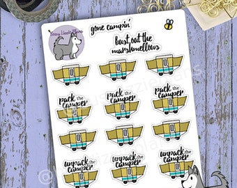 Tent Trailer Camper Hand Drawn Planner Stickers, Happy Planner, Bullet Journal