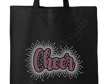 Cheer Rhinestone Canvas Tote Bag, Rhinestone Bling Canvas Tote Bag, Cheer Scattered Effect bag