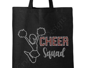 Cheer Squad Rhinestone Canvas Tote Bag, Rhinestone Bling Canvas Tote Bag, Cheer Squad bag