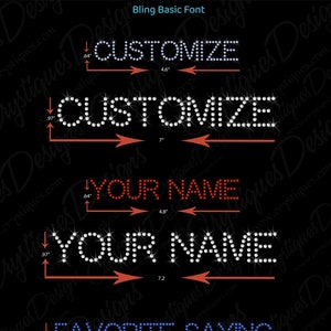 Fonte Bling Basic, Fonte Bling pequena e grande, Personalize uma frase ou nome, Transferência de strass com ferro quente, Bling DIY