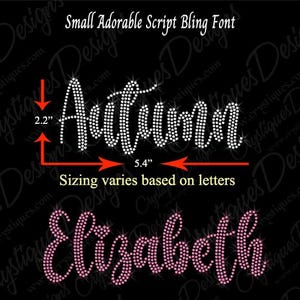 Small Adorable Script Bling Font-Personalize a Phrase or Name-Iron on hot fix Rhinestone Transfer Bling.  DIY Rhinestone apparel.