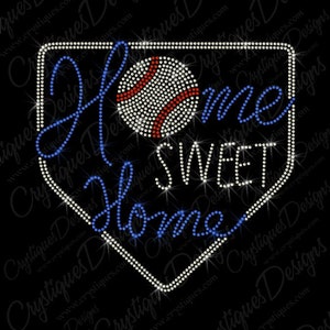 Home Sweet Home Baseball Rhinestone Iron On Transfer - Sports Bling Design