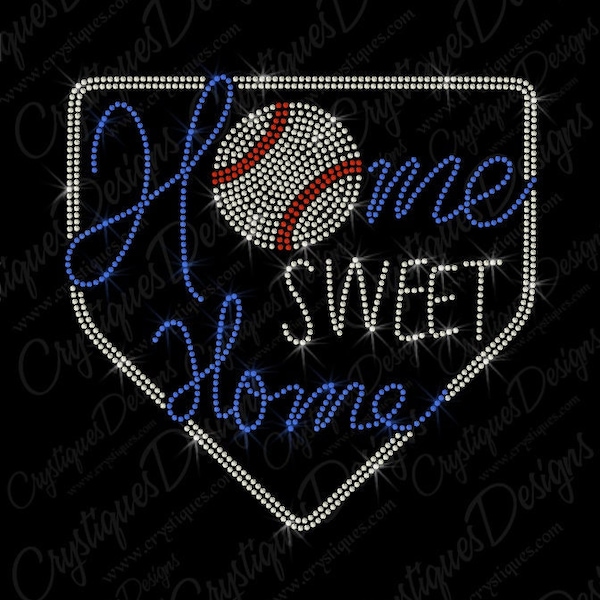 Home Sweet Home Baseball Rhinestone Iron On Transfer - Sports Bling Design