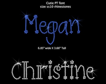 Cutie PT rhinestone font-Personalize a Phrase or Name-Iron on hot fix Rhinestone Transfer Bling.  DIY Rhinestone apparel and letters.