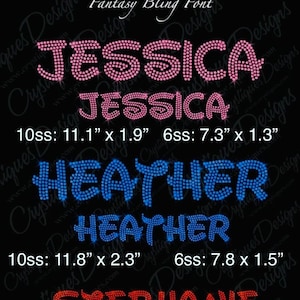 Fantasy Bling font-Personalize a Phrase or Name-Iron on hot fix Rhinestone Transfer Bling.  DIY Rhinestone apparel.