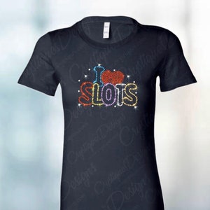 I Love Slots Rhinestone with Metals tee, Bling Casino Tee