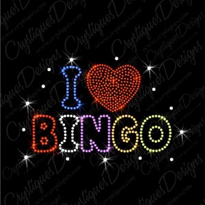 Eu amo Bingo Iron On Transfer - Bingo Bling Rhinestones e Design de Metais