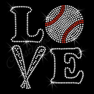 Love Baseball Rhinestone Iron On Transfer - Sports Bling Design