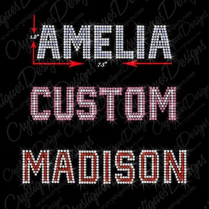 Block Font Bling font-Personalize a Phrase or Name-Iron on hot fix Rhinestone Transfer Bling. DIY Rhinestone Apparel.