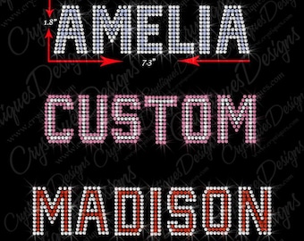 Custom Rhinestone Iron-On Transfer-Block Font Bling-Personalized Iron on hot fix Rhinestone Transfer Bling-DIY Rhinestone Apparel.