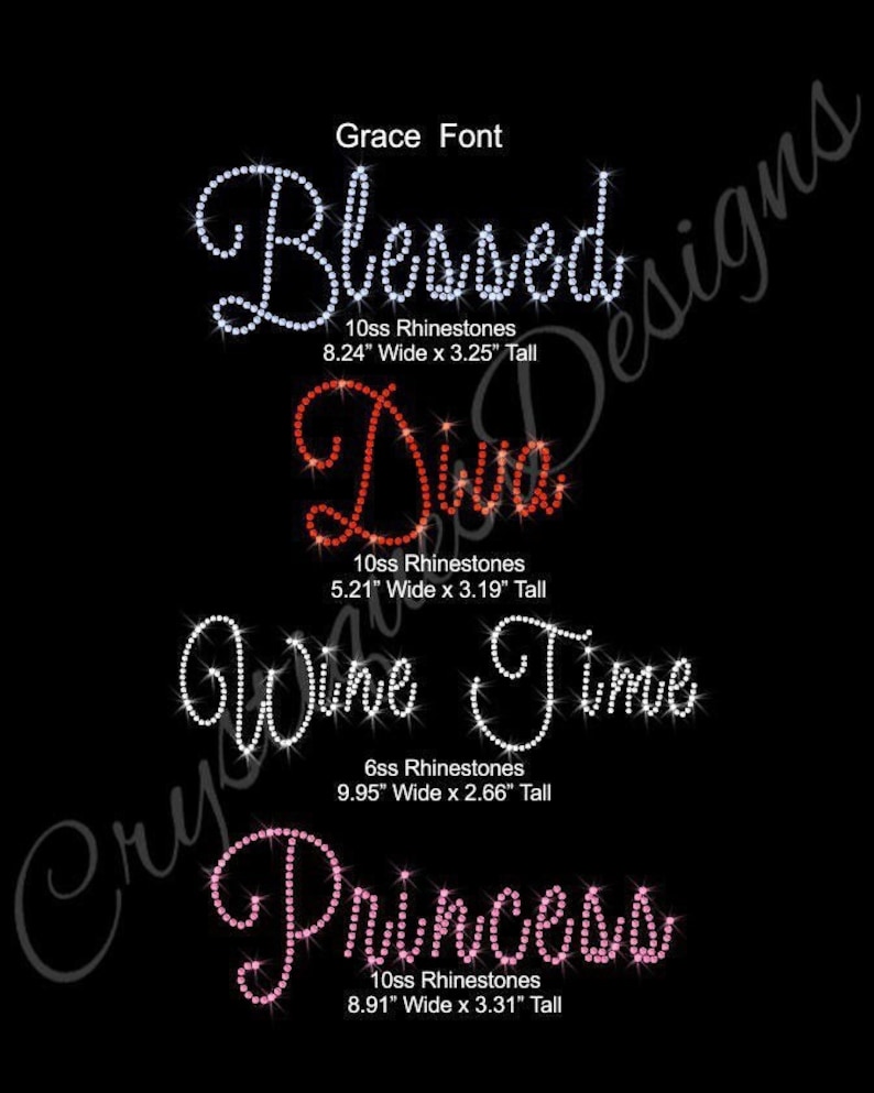 Names With Rhinestone Grace Rhinestone Transfer. Personalize a Phrase or Name-iron on Hot Fix ...