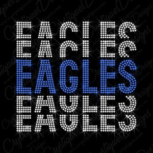 Eagles Football Cascading Iron On Rhinestone Transfer - Football Bling - Rhinestone Transfers