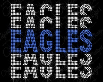 Eagles Football Cascading Iron On Rhinestone Transfer - Football Bling - Rhinestone Transfers