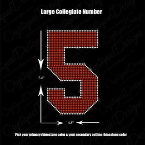 Numero di strass personalizzato grande per studenti universitari - Numero di strass - Trasferimento di strass termoadesivo. Abbigliamento fai da te con strass.