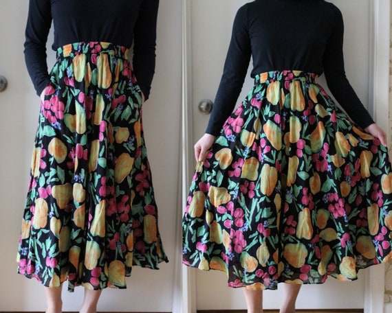 Vintage 90s ESPRIT fruit print midi maxi full skir