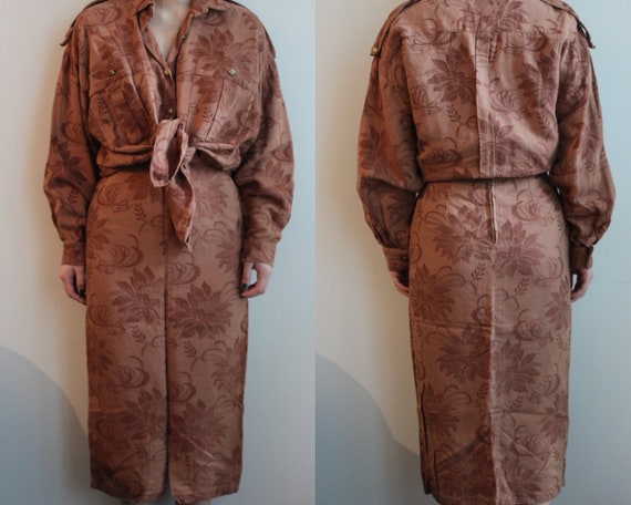 Vintage 80s burnt orange floral embroidered two pi