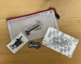 SHELLER 3 sticker bundle & pouch