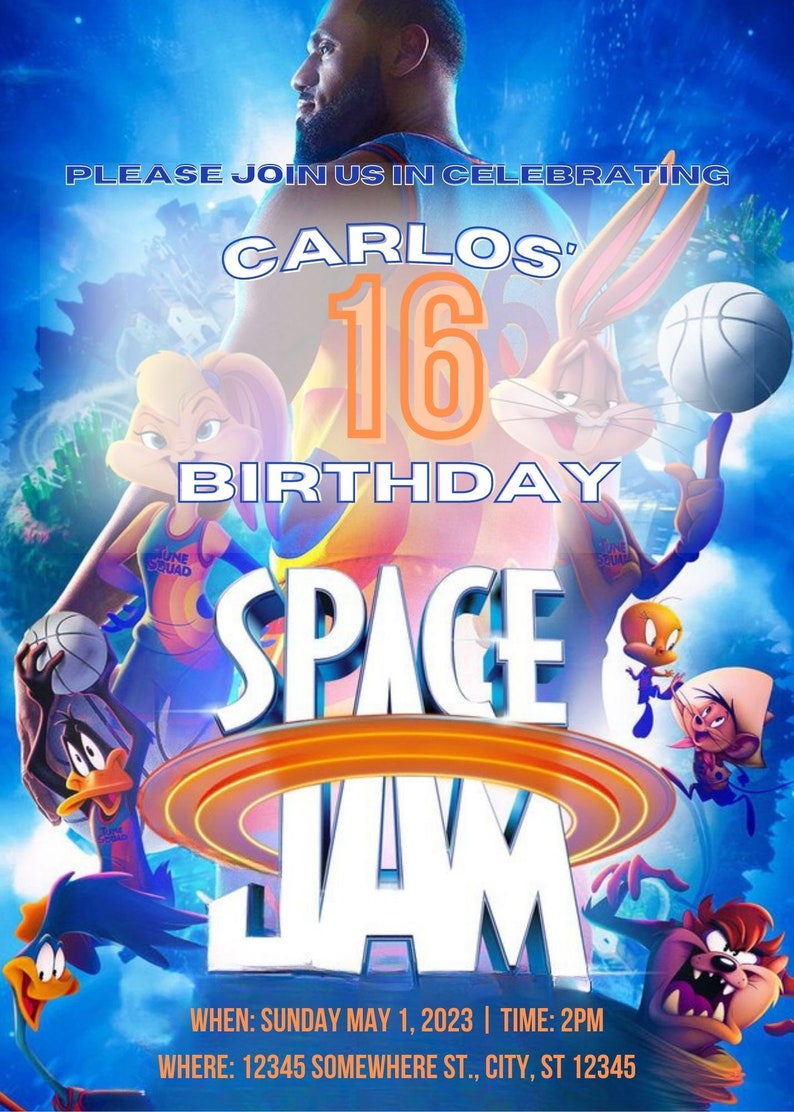 Space Jam Birthday Invitation Etsy