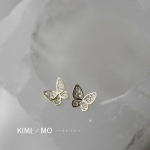 Tiny 14k Gold Diamond Butterfly Stud**Gold Silver Minimalist Earring**Small Butterfly Studs**Tiny Gold Studs**Small Butterfly Earrings**Gift