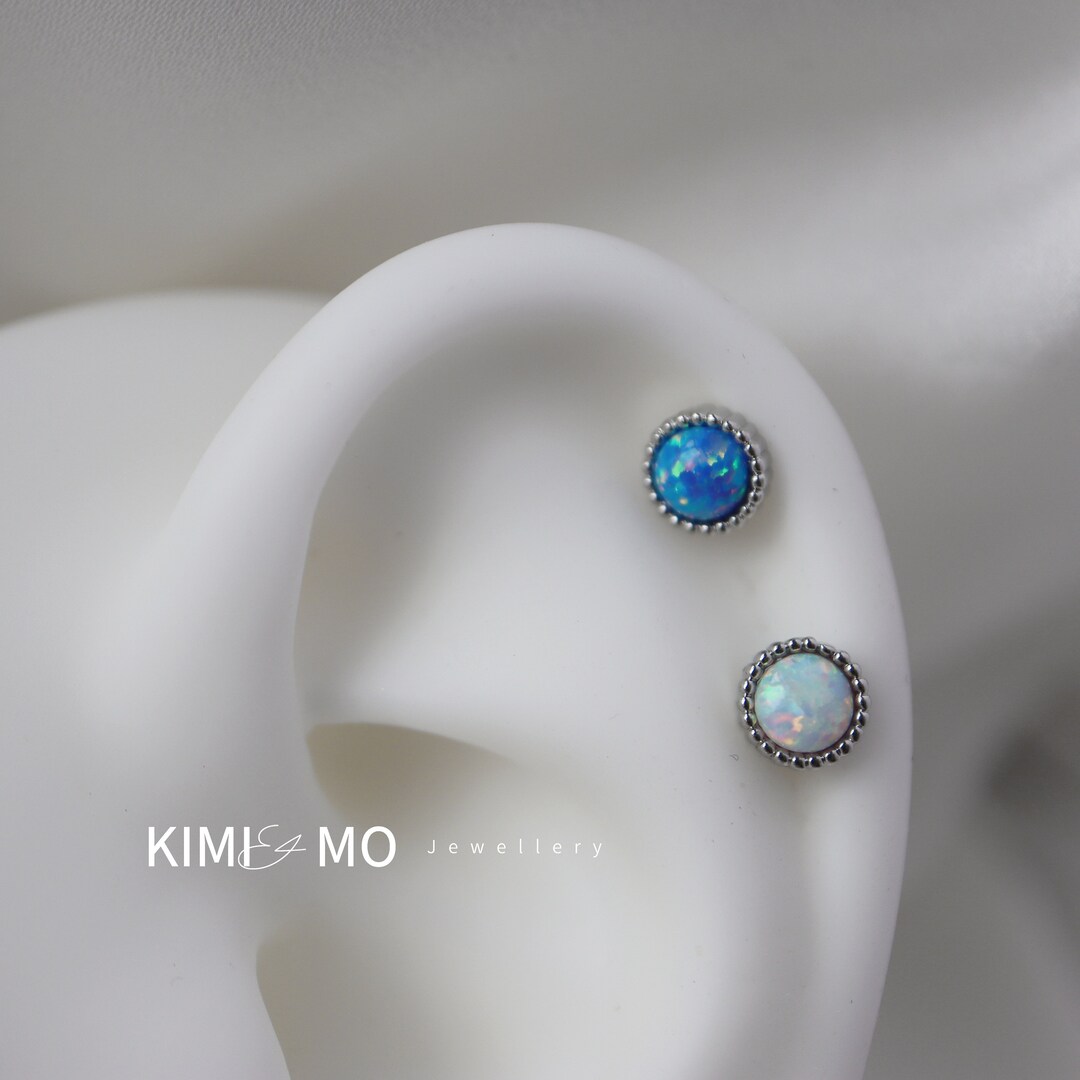 Dainty Opal Cartilage Earring Silver 16G**Minimalist Earrings**Helix earrings**Tragus Earrings**Gift for Her