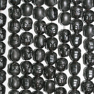 16&quot; St Hematite Carved Buddha Head Beads 10x9mm.-Strand 40cm.