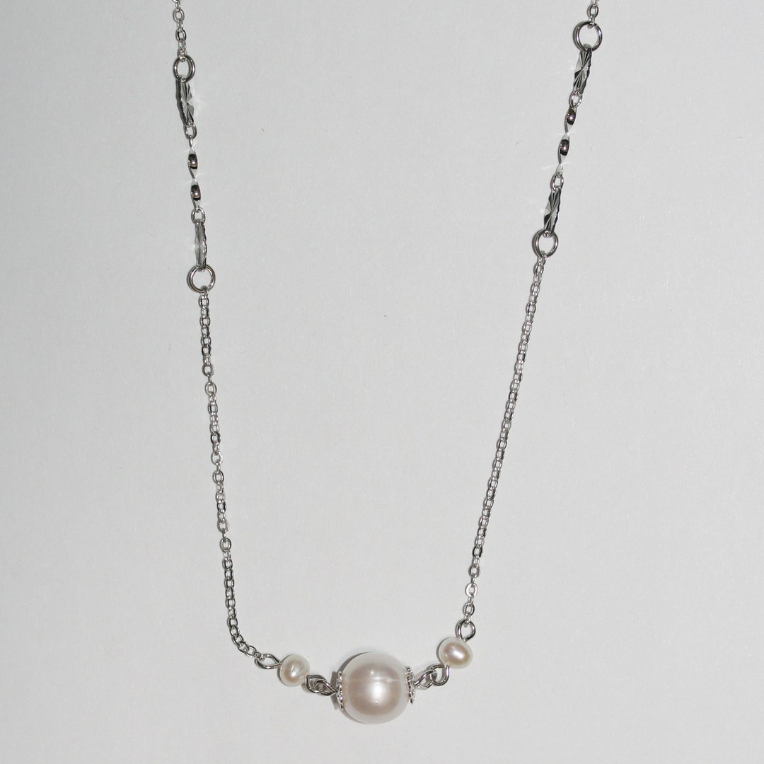 Silver W/ Round Pearl Necklace -long 50cm - Etsy
