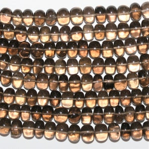18&quot; St Smoky Quartz Graduated Smooth Rondelle Beads 6x5-9x6mm.-Strand 46cm.