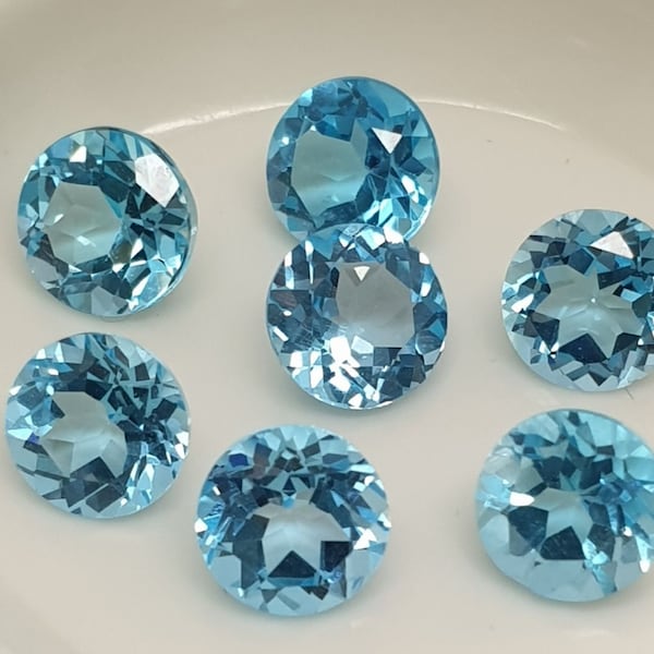 1 Pc AAA Swiss Blue Topaz Faceted Round Brilliant Cut 6mm  Cut Stones And Cabochons Supplier